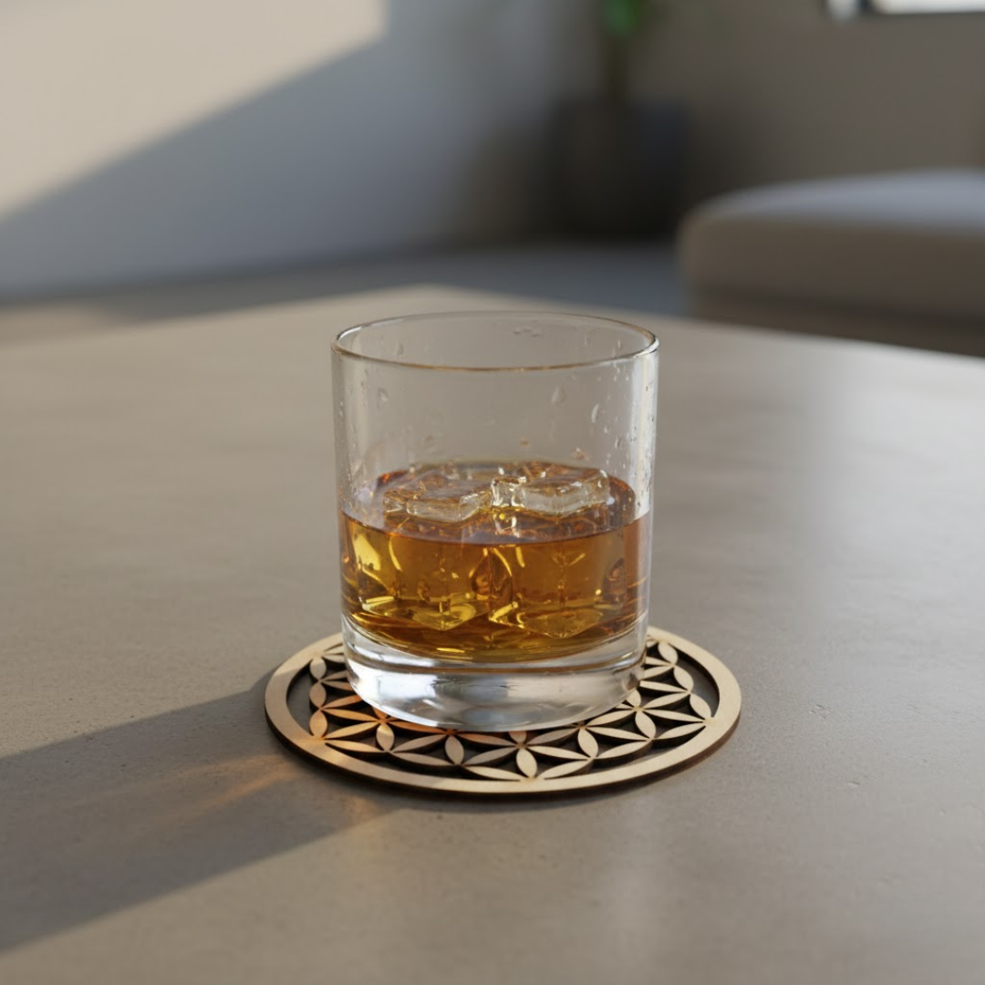 Dessous de verre en bois fleur de vie - Mobju